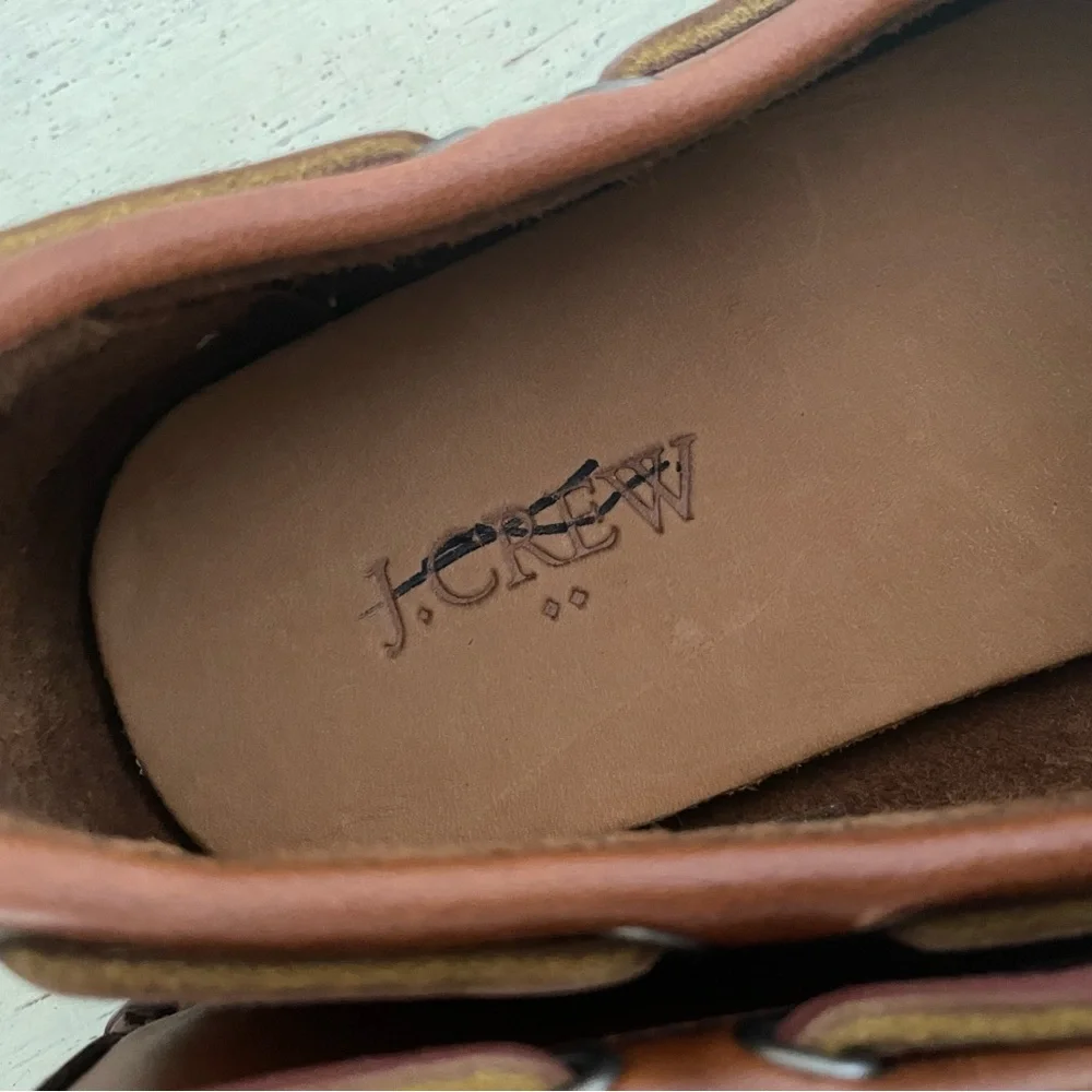 J. CREW Lace-Up Leather Driving Shoes in Brown‎ Size 8 M $178 New BW468